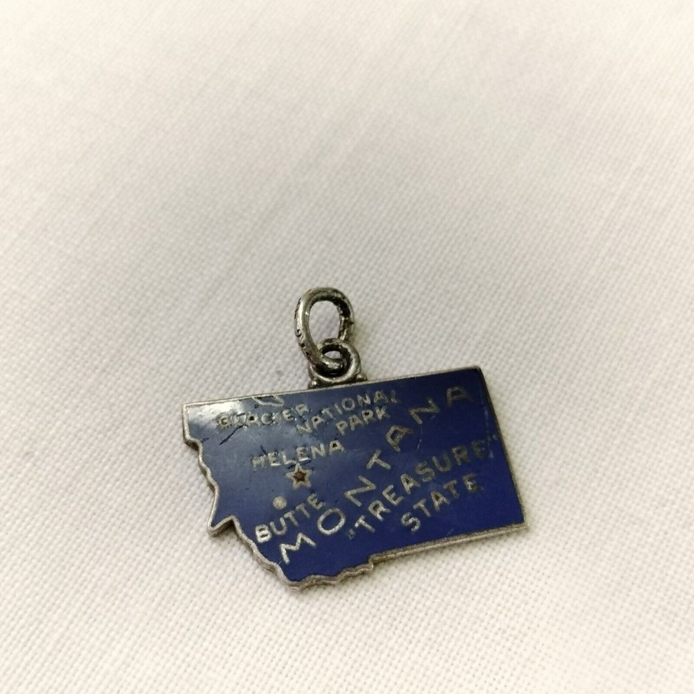 Vintage Silver 925 Montana State Map Glacier National Park Helena Charm Pendant